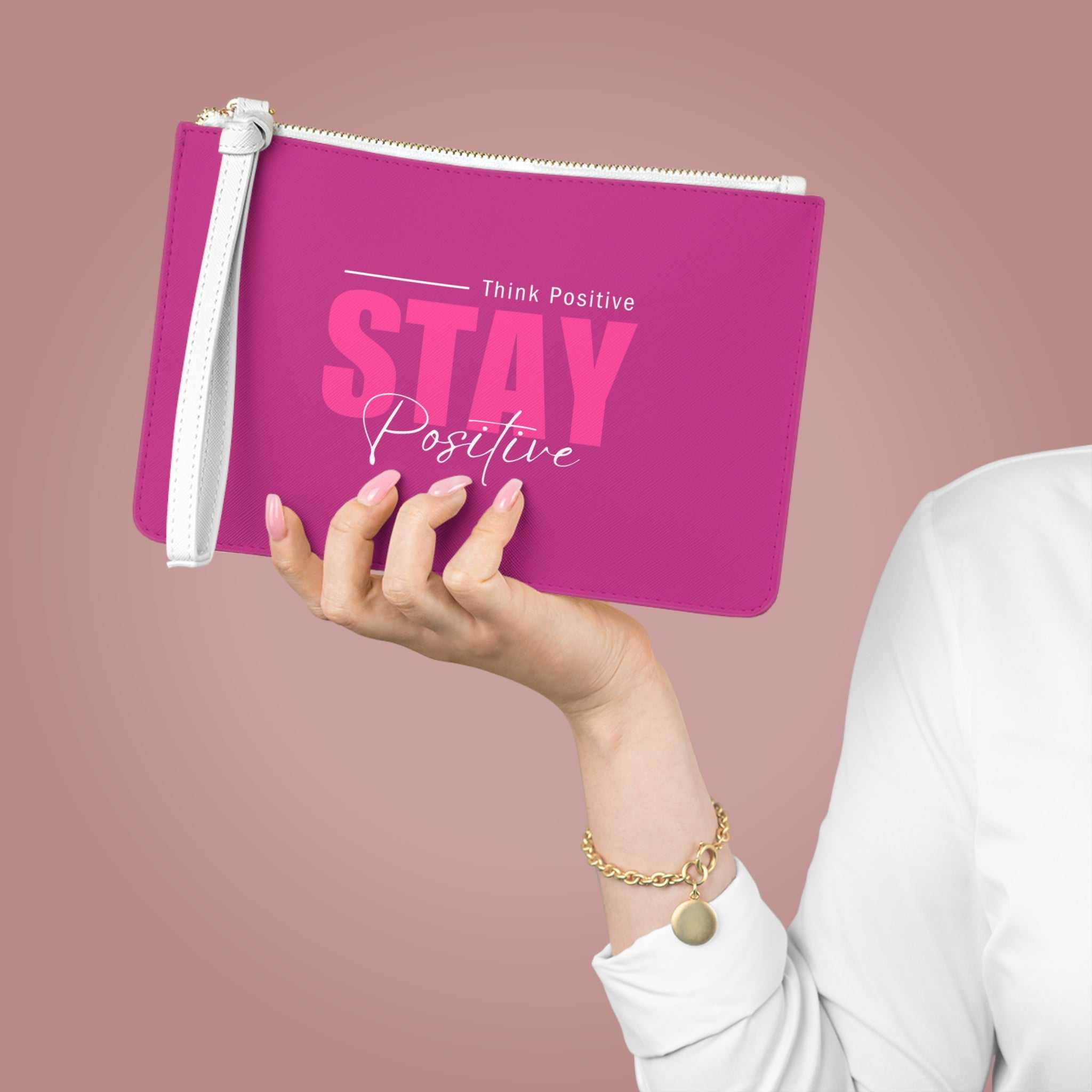 Pink Stay Positive Clutch Bag