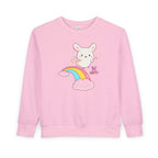 Pink toddler sweatshirt with cute bunny, and "Be Happy" text