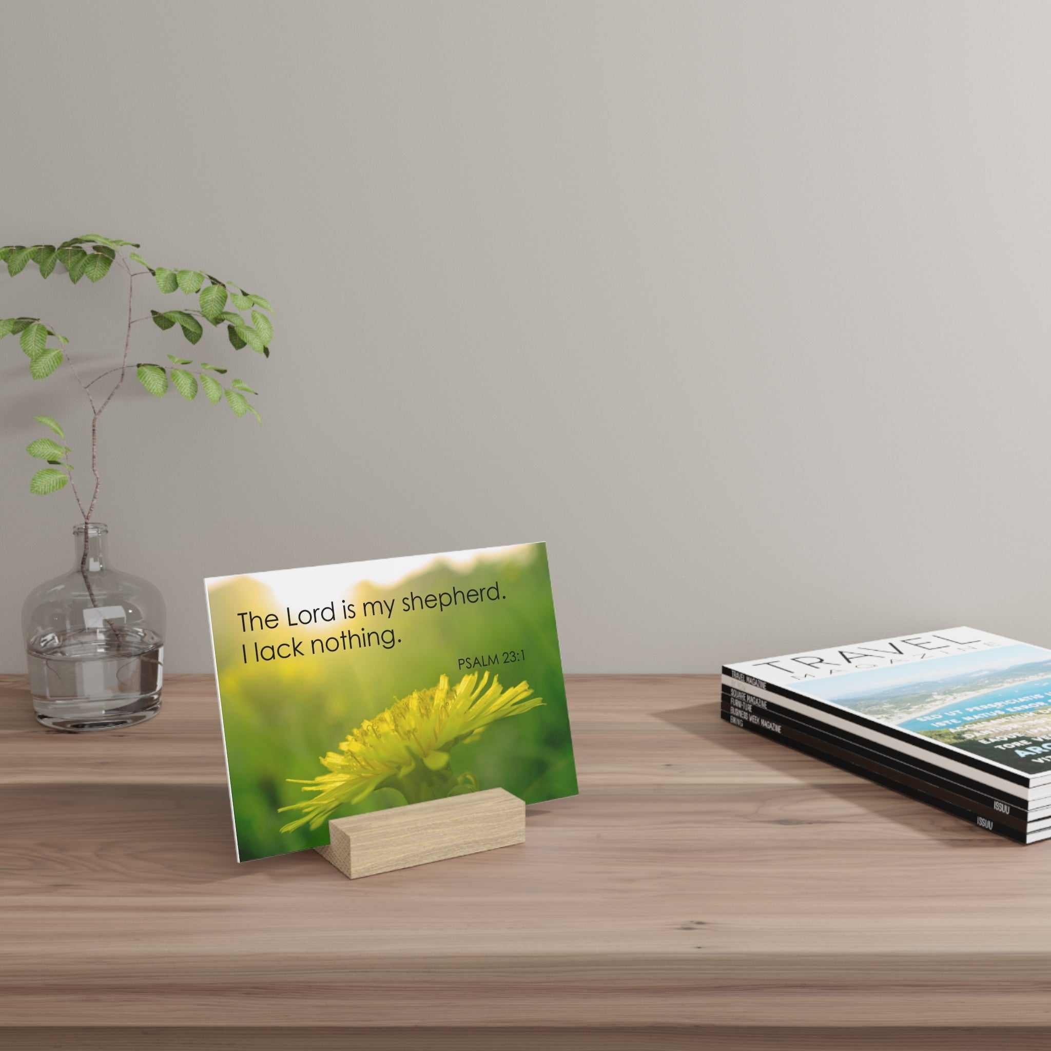 Psalm 23 Gallery Board with wooden oak stand featuring Psalm 23 verse