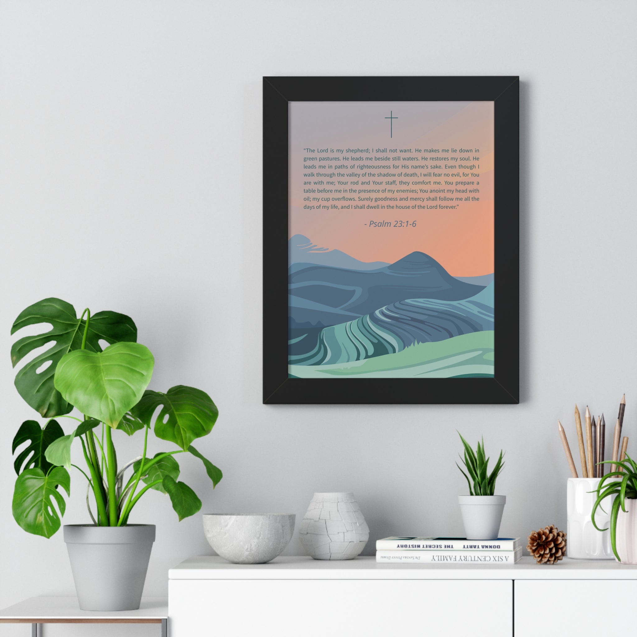 Psalm 23 Poster framed in black with museum-quality matte paper