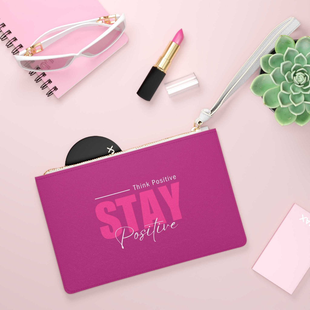 Purple Stay Positive Clutch Bag with loop handle