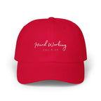 Red Colossians 323 Cap with "Hard Working" embroidery