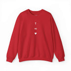 Red God Is Love sweatshirt with white cross and heart design