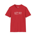 Red God in Control T-shirt with "LET GO AND LET GOD" text, classic fit, 100% cotton
