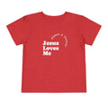 Red Jesus Loves Me T-Shirt with short sleeves and faith-inspired text design