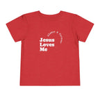 Red Jesus Loves Me T-Shirt with short sleeves and faith-inspired text design
