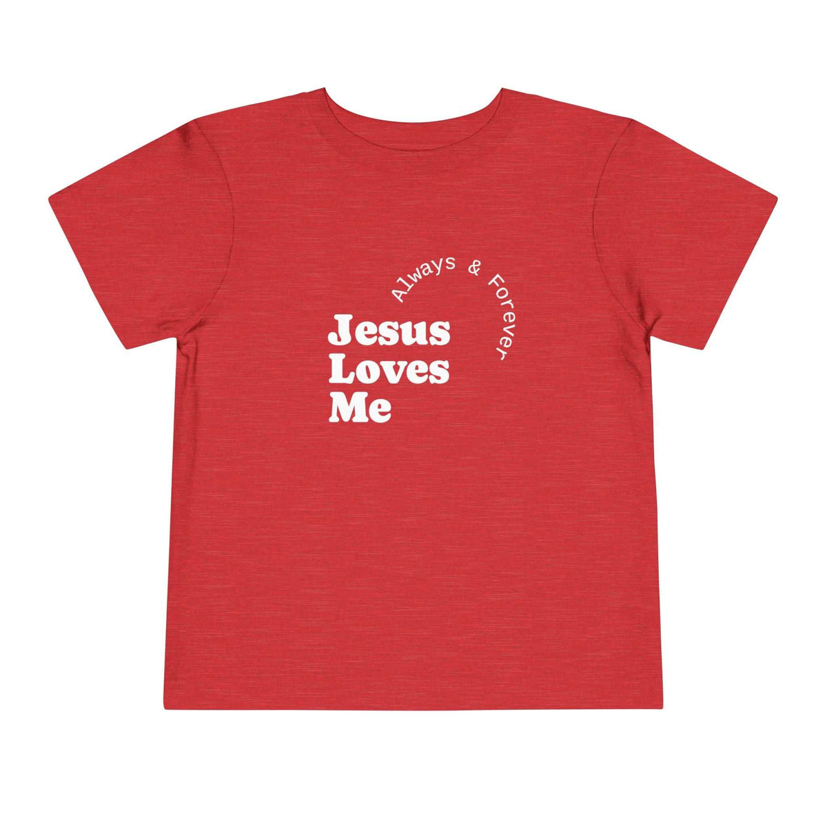 Red Jesus Loves Me T-Shirt with short sleeves and faith-inspired text design