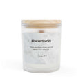 Renewed Hope Candle with wooden wick in frosted glass vessel and raw maple lid