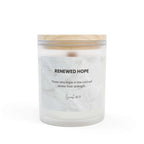 Renewed Hope Candle with wooden wick in frosted glass vessel and raw maple lid