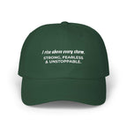 Rising Eagle Cap classic dad hat in cotton with antique brass buckle and green camo option