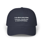 Rising Eagle Cap green camo dad hat with antique brass buckle closure and Permacurv visor