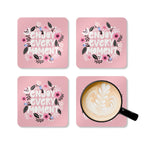 Set of four pink Corkwood Coasters with floral designs