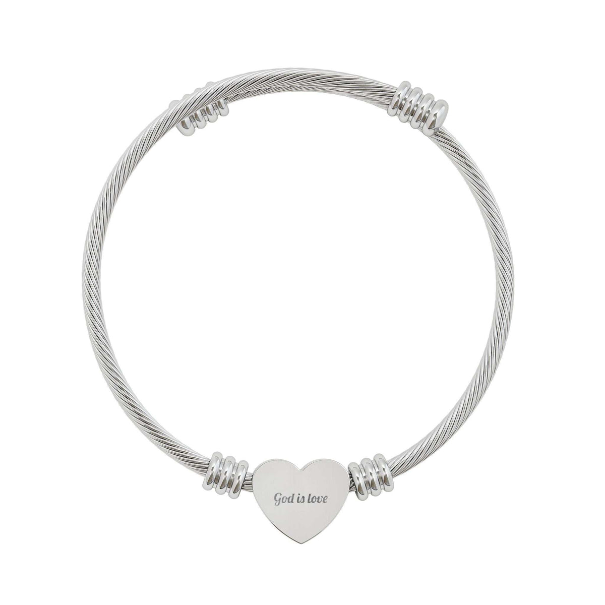 Silver God Is Love Bracelet with engravable heart charm