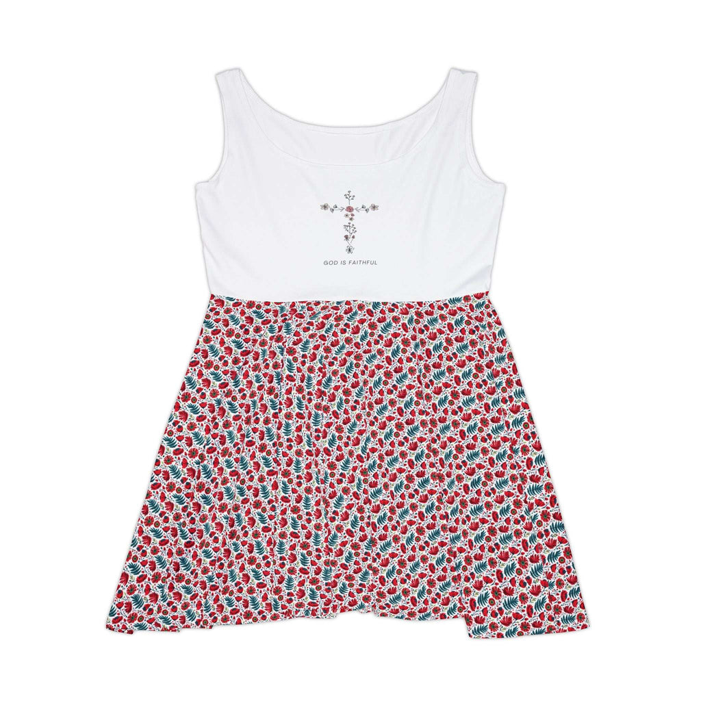 Sleeveless skater dress with "God Is Faithful" cross design