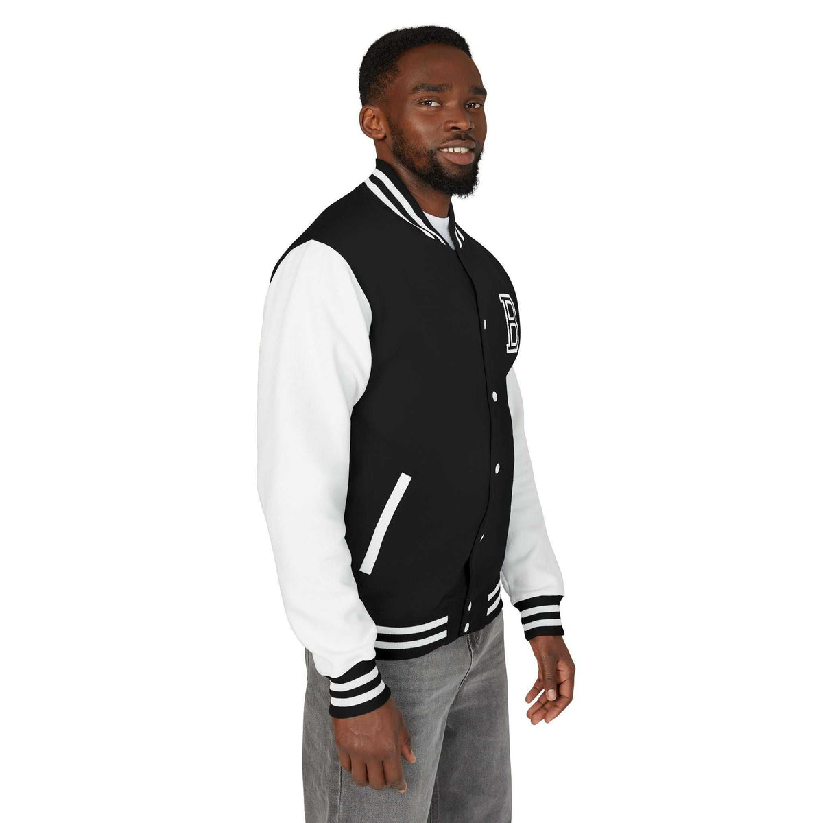 close-up of a cozy Blessed Baseball Jacket made of cotton and polyester