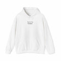 White Amazing Grace hoodie with front pocket and drawstring hood, cotton-polyester blend, classic fit