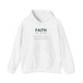 White Faith In God hoodie with bold spiritual message, cotton-polyester blend, classic fit, and front pocket