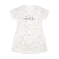 White Faith T-Shirt Dress with beige leaf print