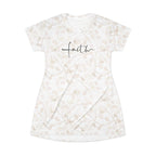 White Faith T-Shirt Dress with beige leaf print