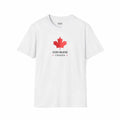 White God Bless Canada T-Shirt with red maple leaf graphic and text