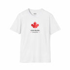White God Bless Canada T-Shirt with red maple leaf graphic and text