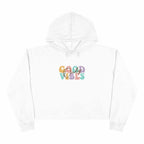 White Good Vibes Crop Hoodie