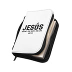 White Jesus Bible Cover with black zipper and handle