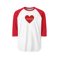 White Love 3/4 sleeve raglan shirt with red contrast sleeves