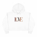 White Love Crop Hoodie with stylish multicolor LOVE print