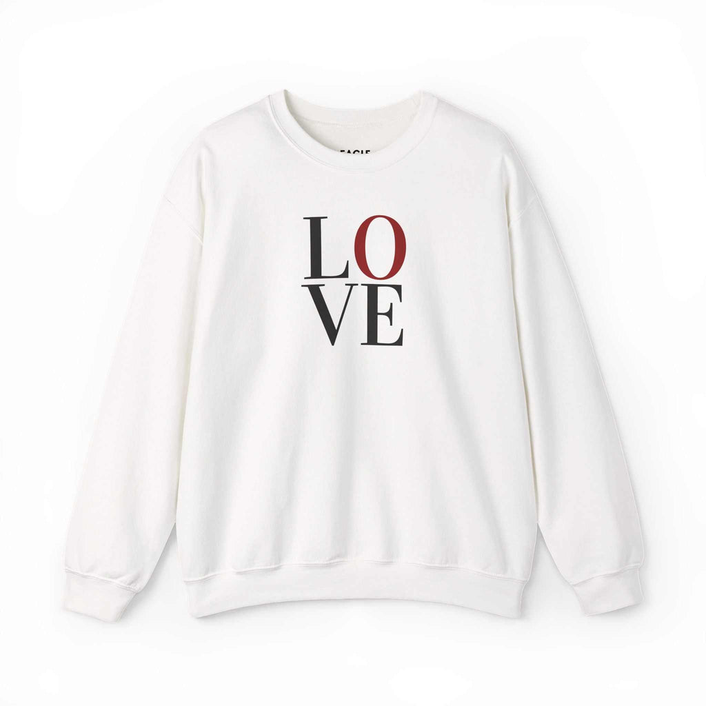 White Love Sweatshirt with ribbed collar and bold text design