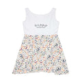 White and floral skater dress with "Grow positive thoughts" text