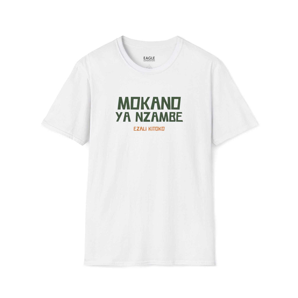 White God's Plan t-shirt with Lingala phrase, classic fit, 100% cotton, tear-away label