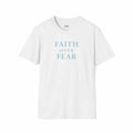White Faith Over Fear T-shirt made of 100% cotton with classic fit and inspirational text design