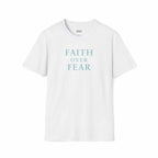 White Faith Over Fear T-shirt made of 100% cotton with classic fit and inspirational text design