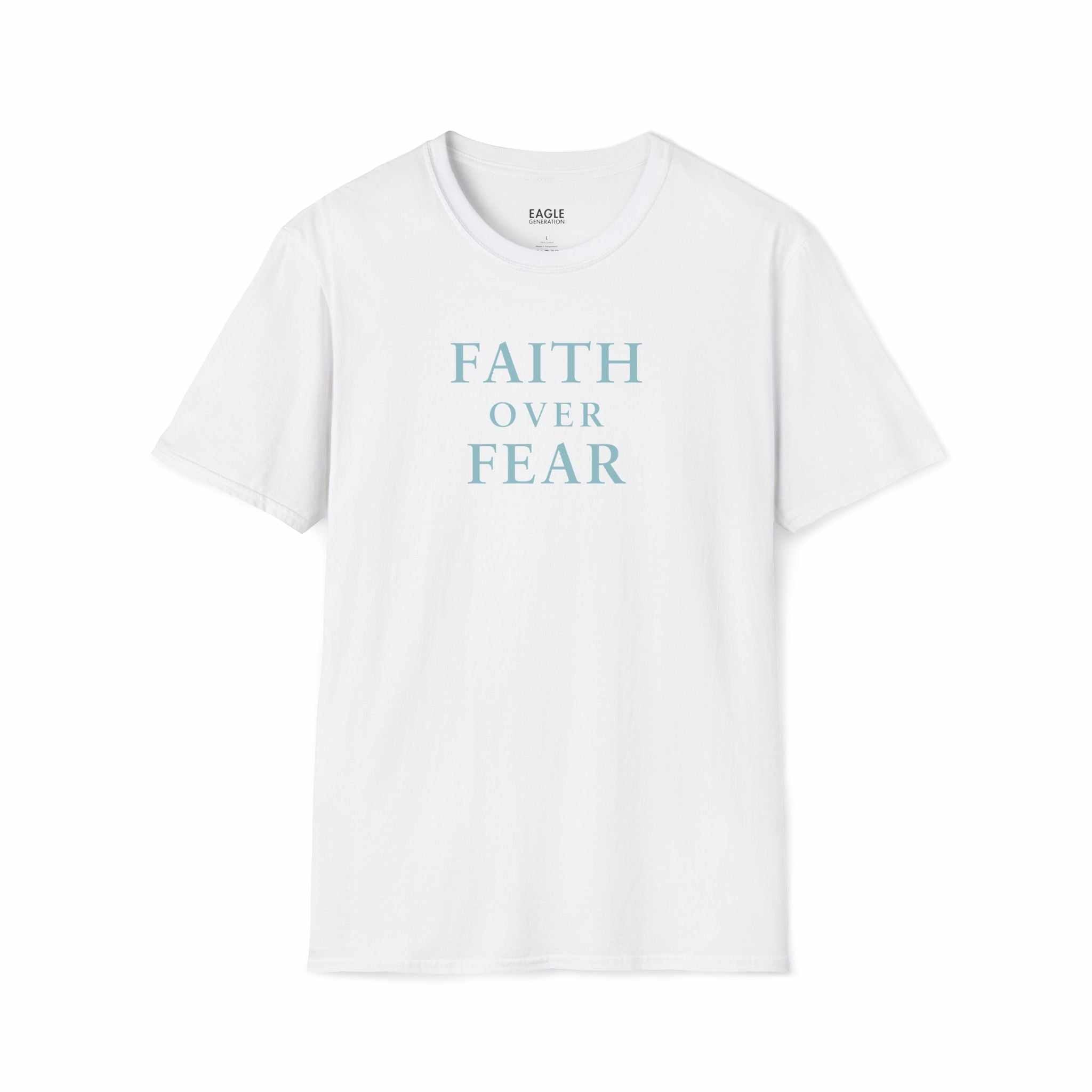White Faith Over Fear T-shirt made of 100% cotton with classic fit and inspirational text design
