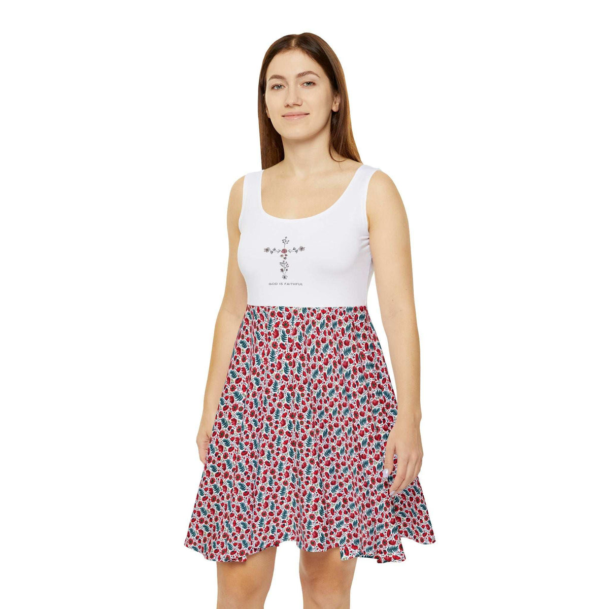 Woman wearing a mid-length God Is Faithful Dress
