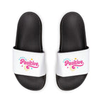 Women's motivational sandals with black soles and white printed straps