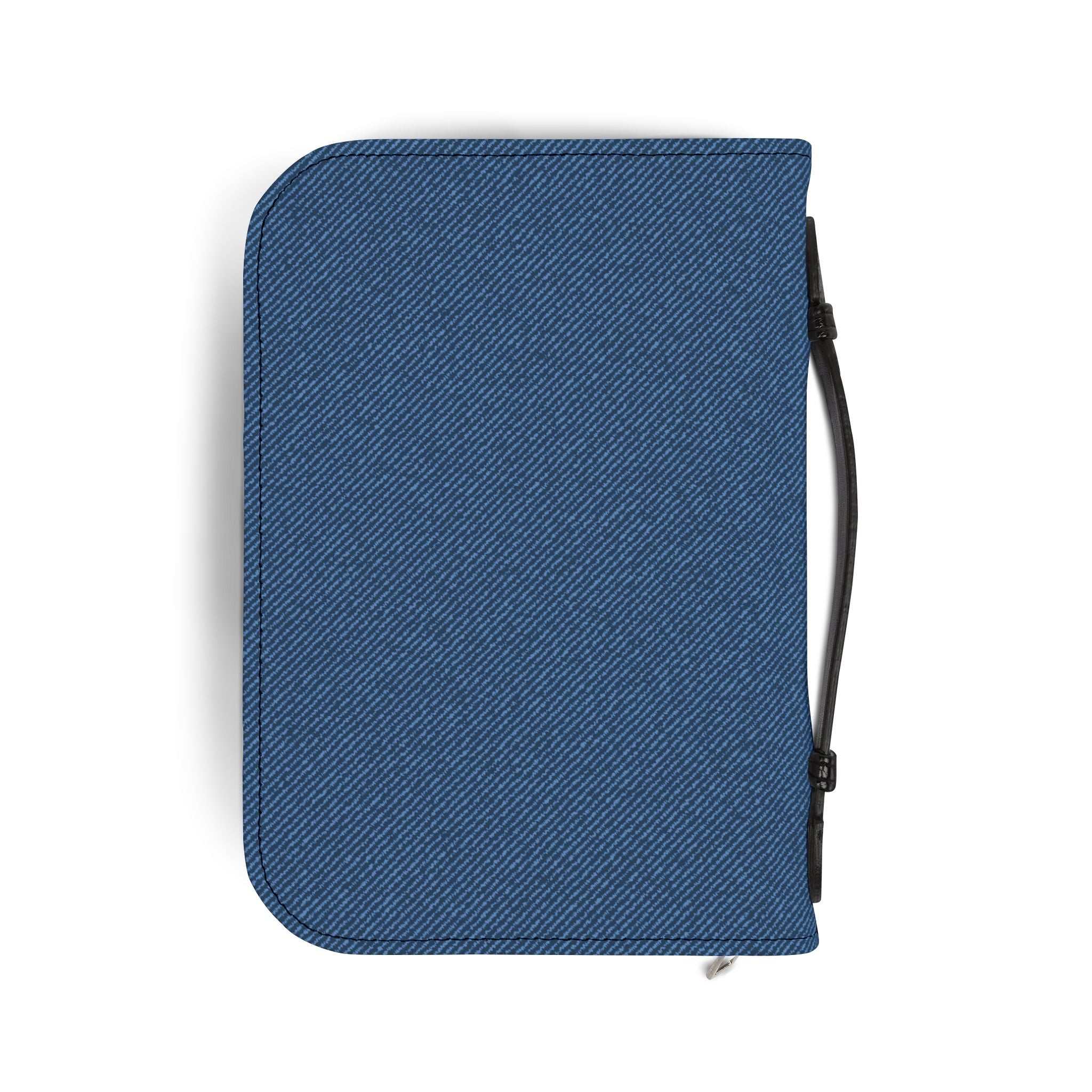 blue Isaiah 68 Bible cover with black handle and zipper