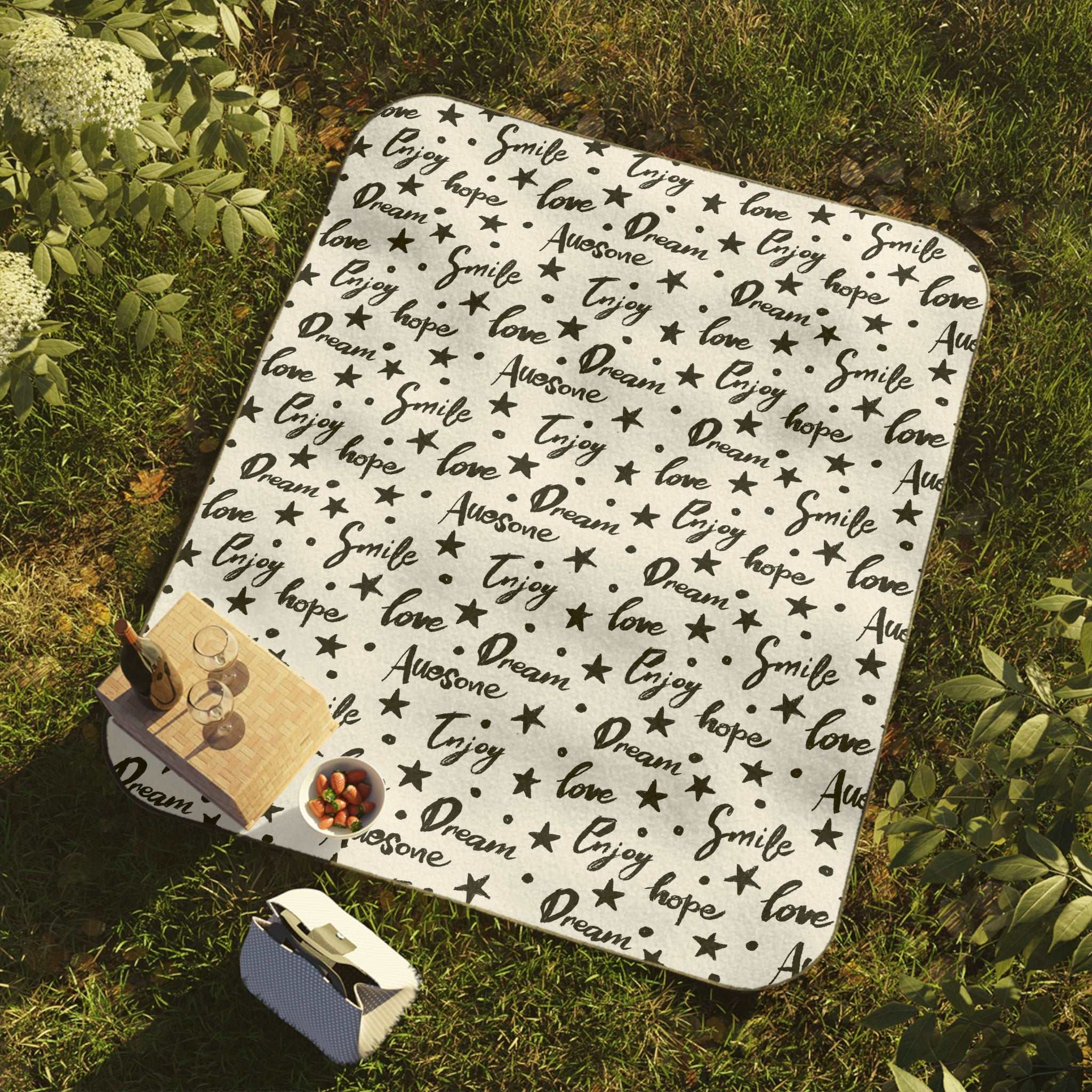 positive quotes picnic blanket with inspiring words