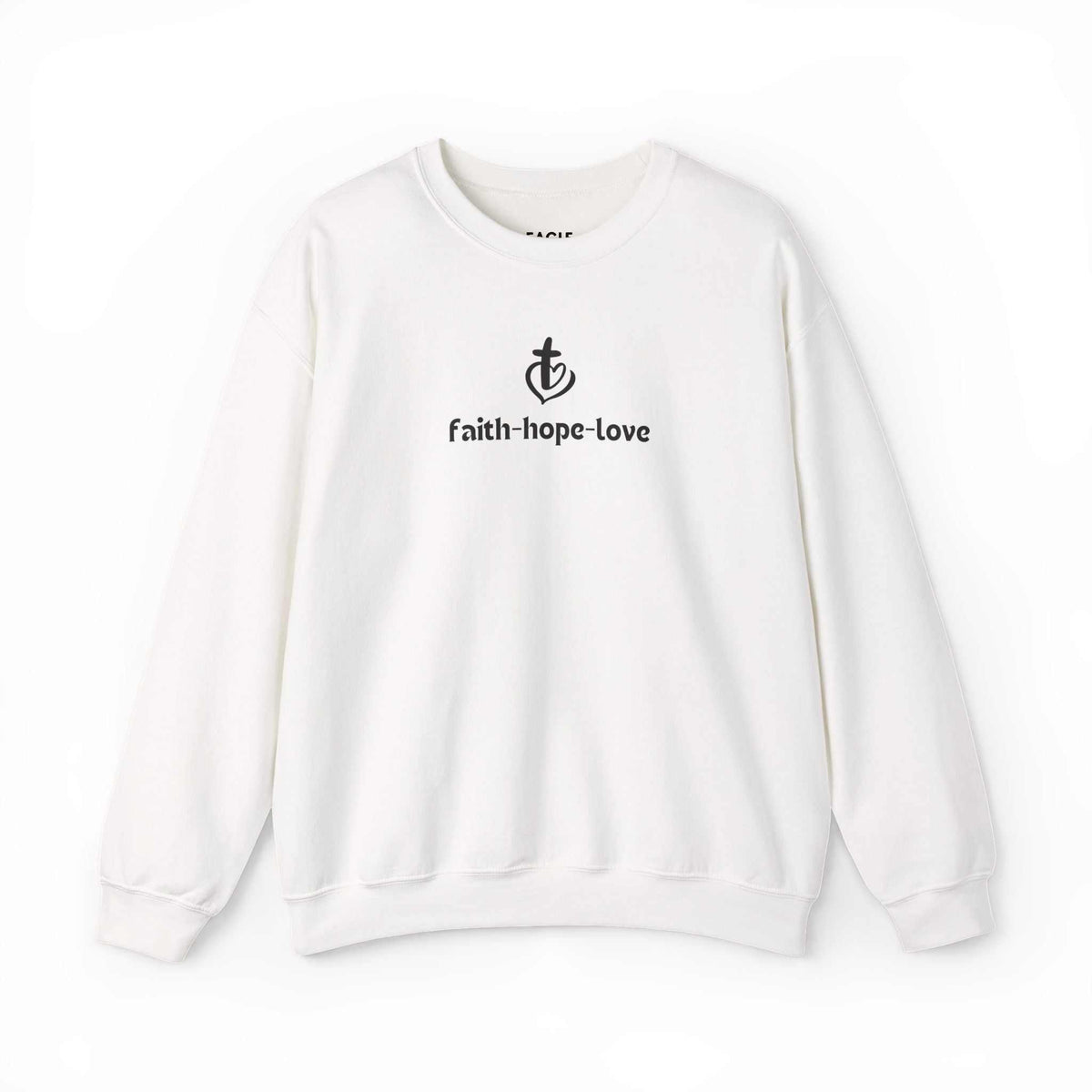 White faith-hope-love sweatshirt with classic fit and cotton-polyester blend